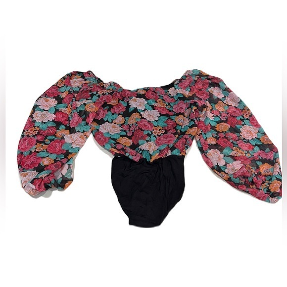 Peace Love World Tops - Peace Love World Floral Bodysuit - Multicolor and Black